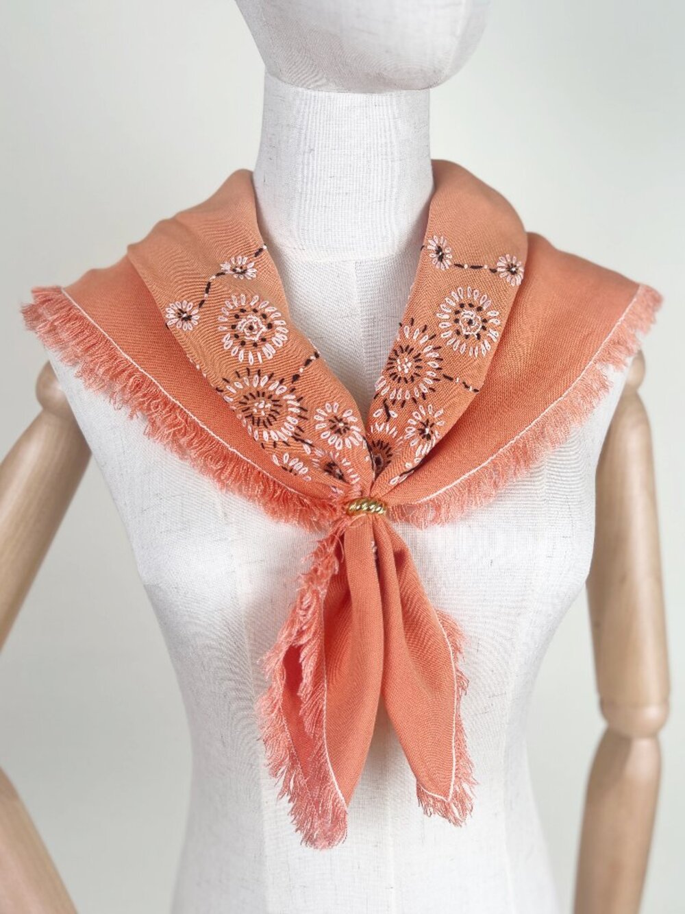 Vintage 1970s Hand Embroidered Floral Scarf Bandana Boho Hippie Western Cowgirl
